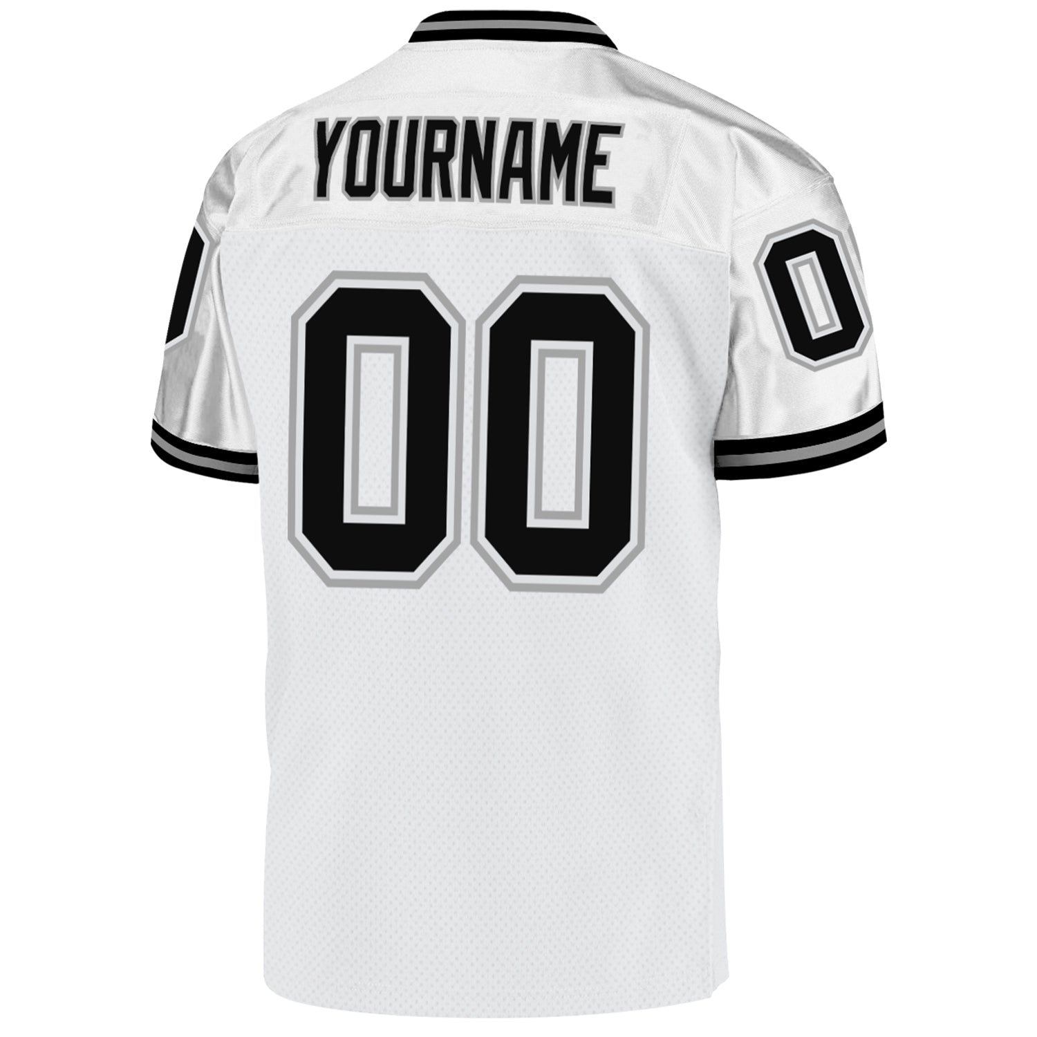 Custom White Black-Gray Mesh Authentic Throwback Football Jersey view 3