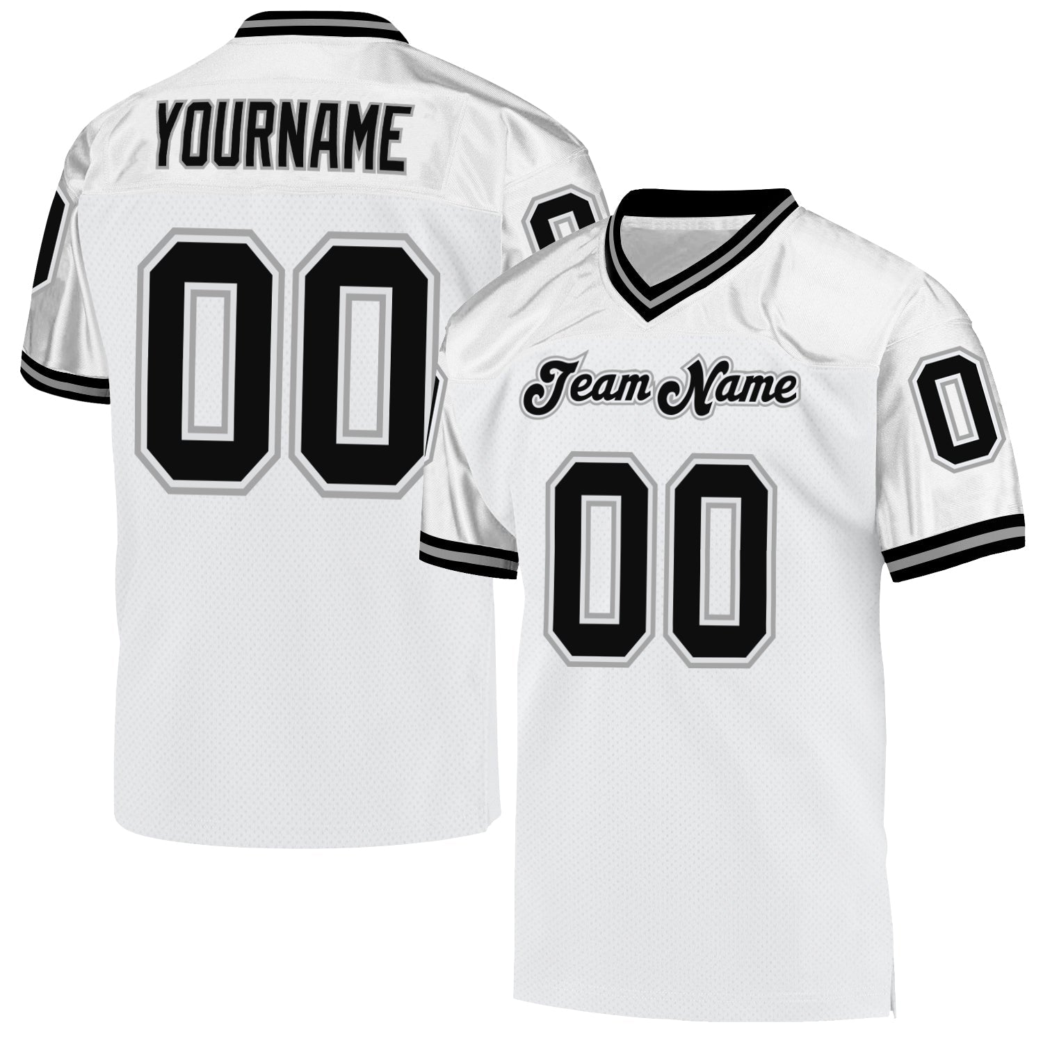 Custom White Black-Gray Mesh Authentic Throwback Football Jersey - Main View