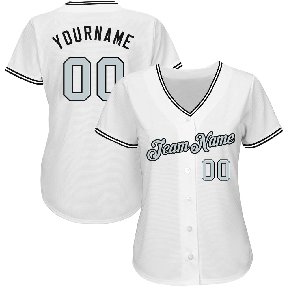 Custom White Silver-Black Authentic Baseball Jersey view 2