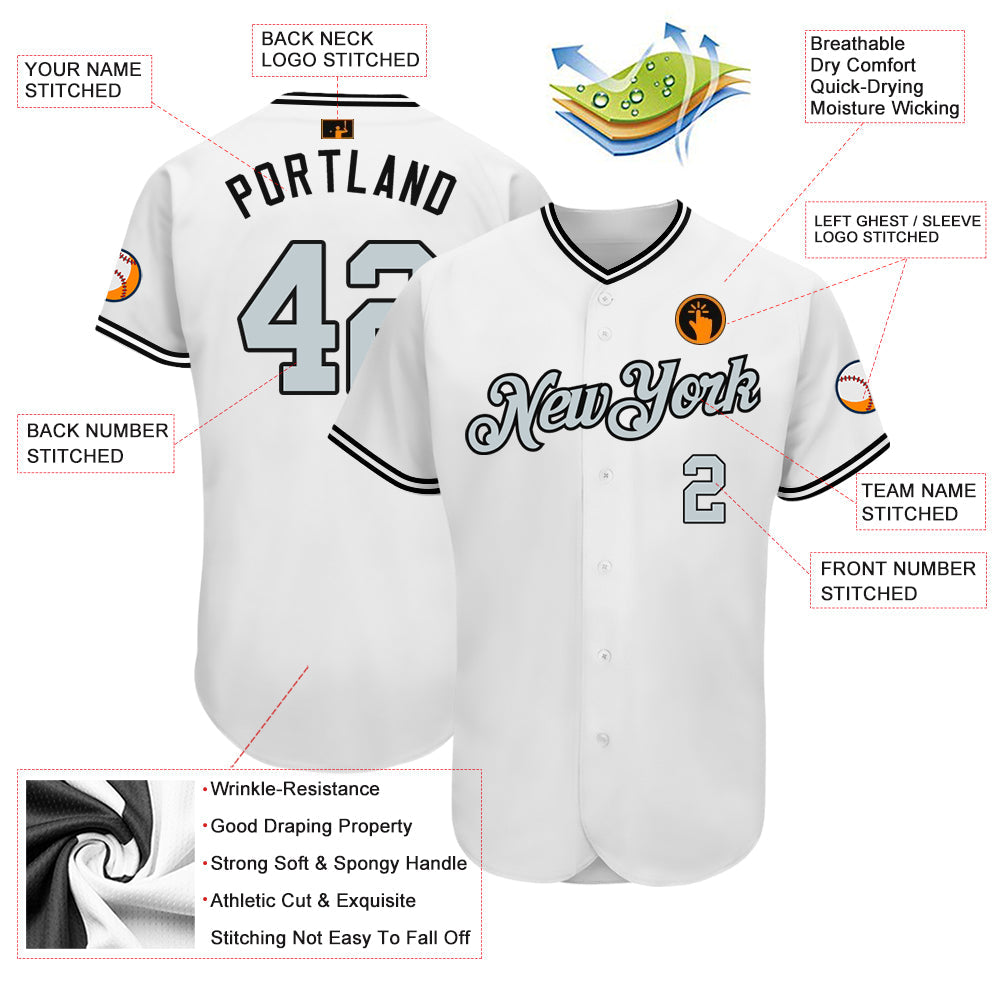 Custom White Silver-Black Authentic Baseball Jersey view 3