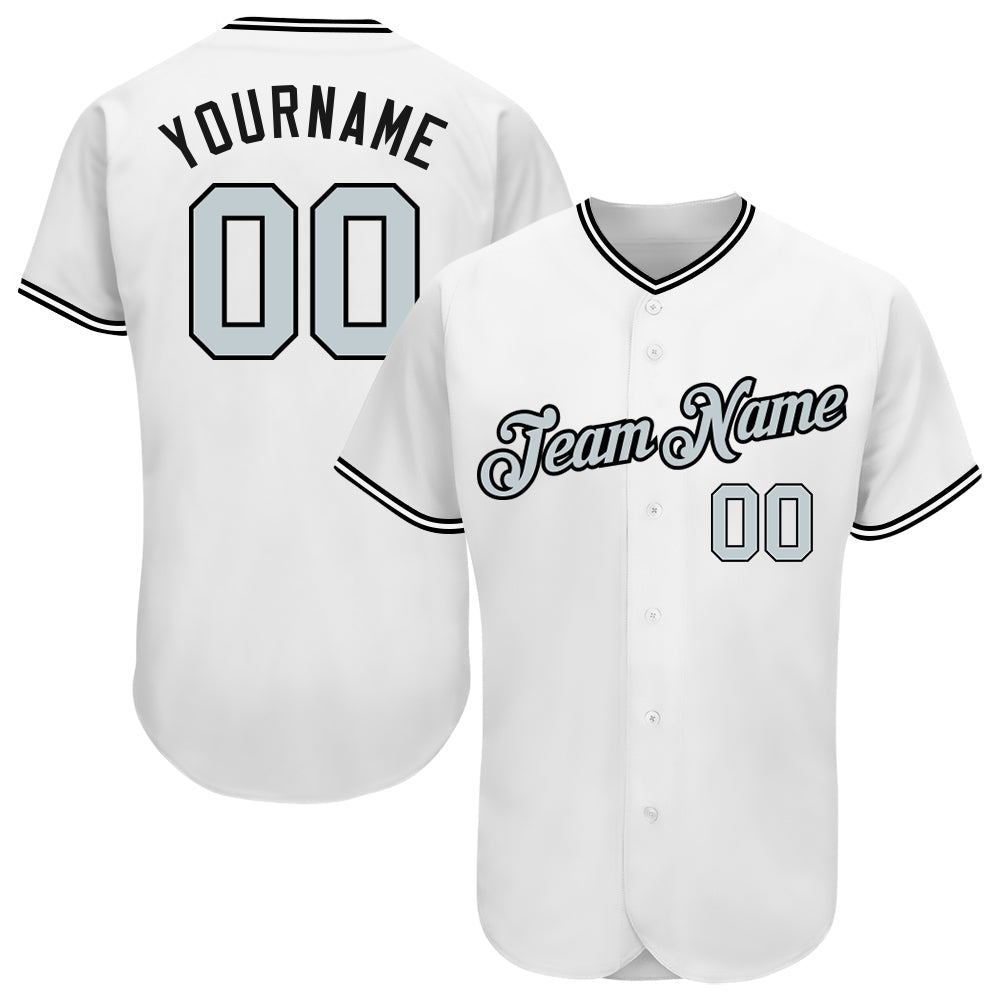 Custom White Silver-Black Authentic Baseball Jersey - Main View
