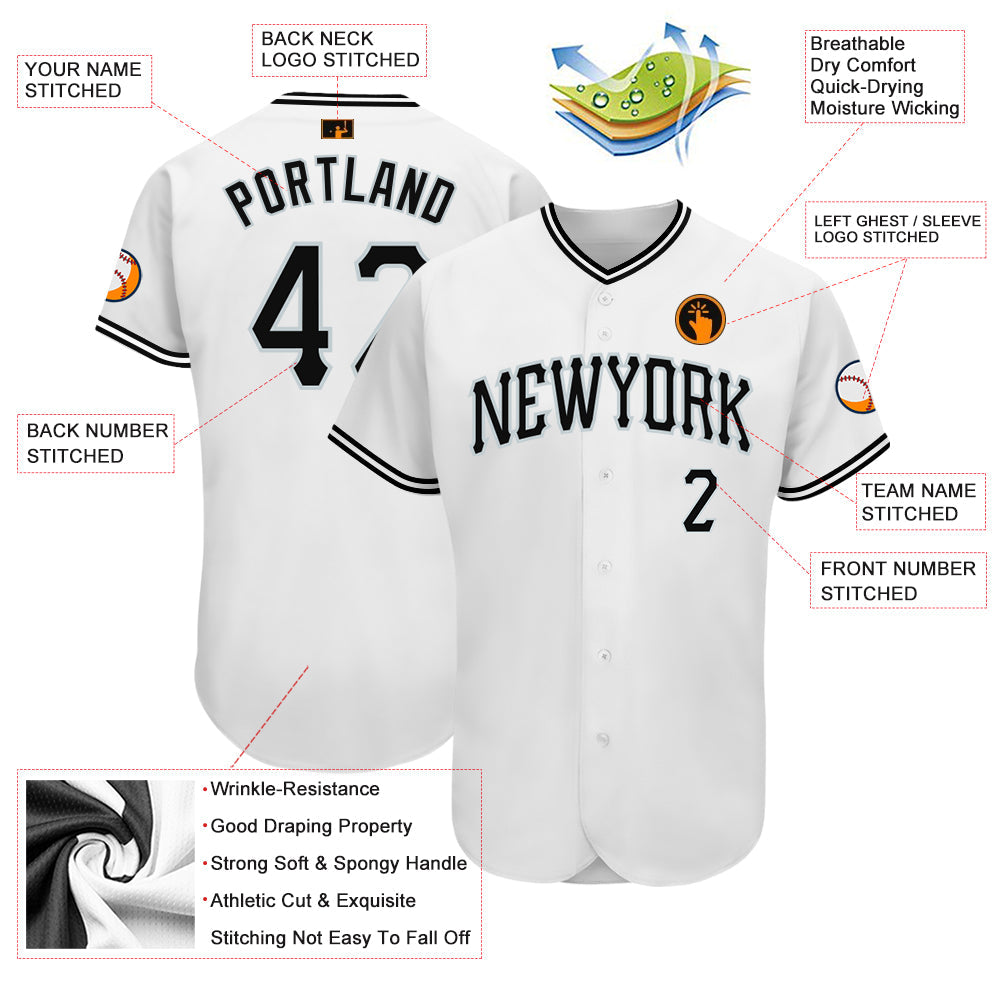 Custom White Black-Silver Authentic Baseball Jersey view 3