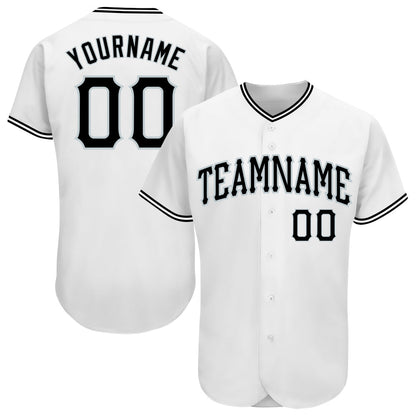 Custom White Black-Silver Authentic Baseball Jersey - Main View