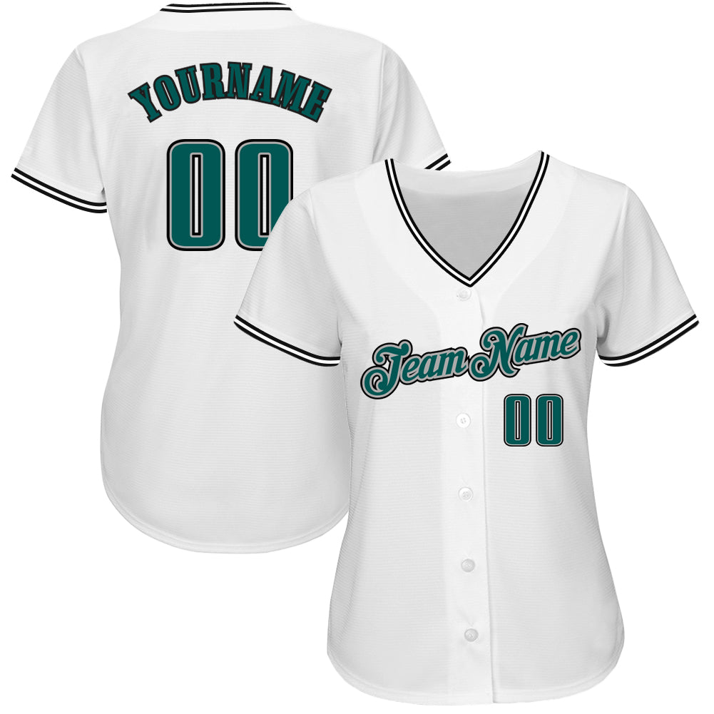 Custom White Midnight Green-Black Authentic Baseball Jersey view 2