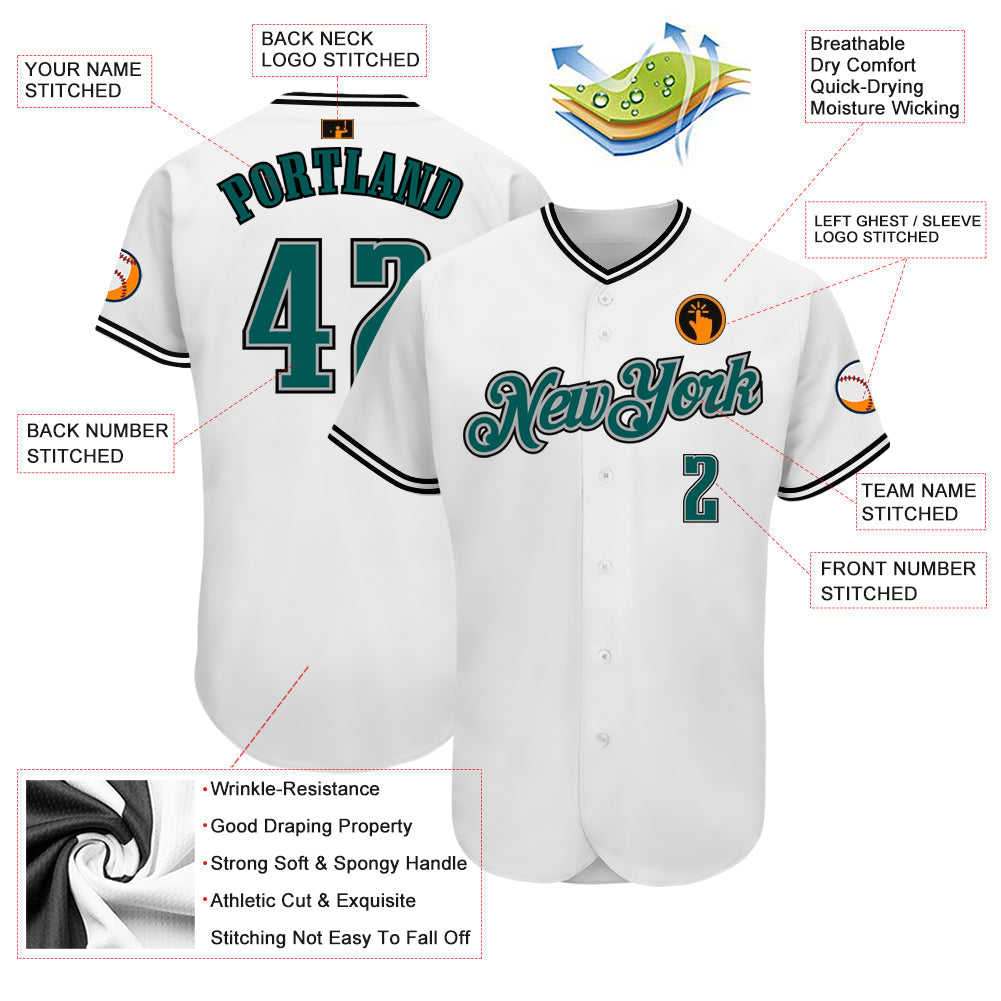 Custom White Midnight Green-Black Authentic Baseball Jersey view 3
