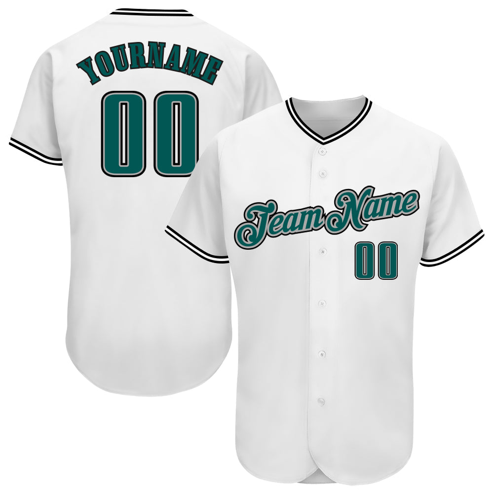 Custom White Midnight Green-Black Authentic Baseball Jersey - Main View
