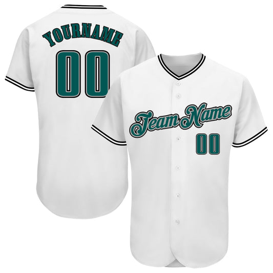 Custom White Midnight Green-Black Authentic Baseball Jersey - Main View