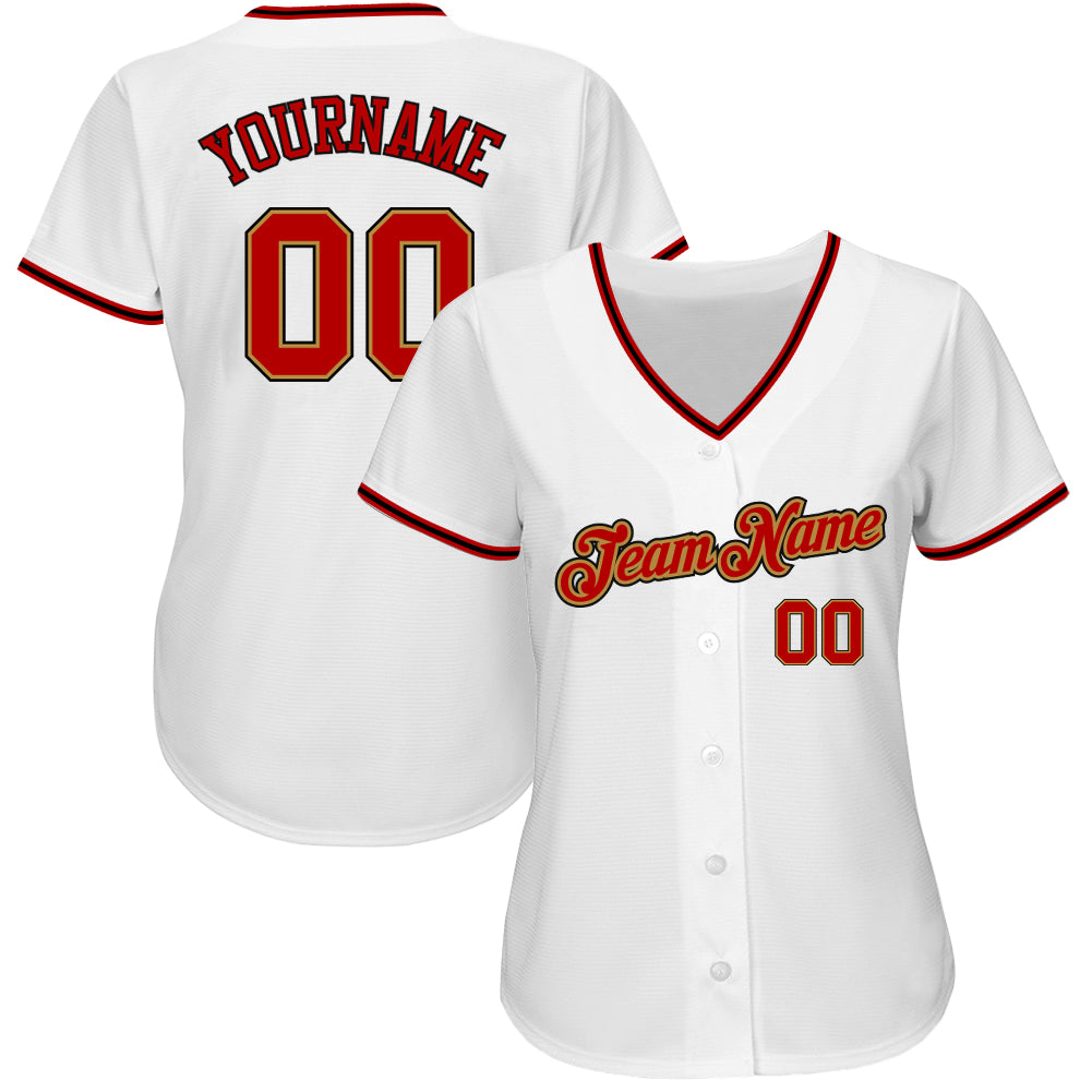 Custom White Red-Old Gold Authentic Baseball Jersey view 2