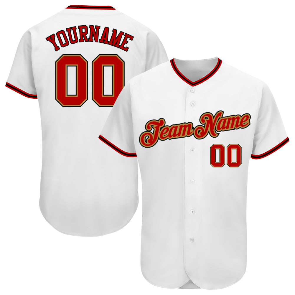Custom White Red-Old Gold Authentic Baseball Jersey - Main View