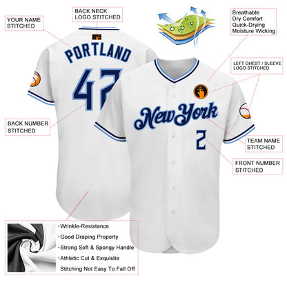 Custom White Navy-Powder Blue Authentic Baseball Jersey view 3