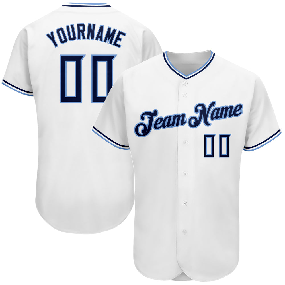 Custom White Navy-Powder Blue Authentic Baseball Jersey - Main View