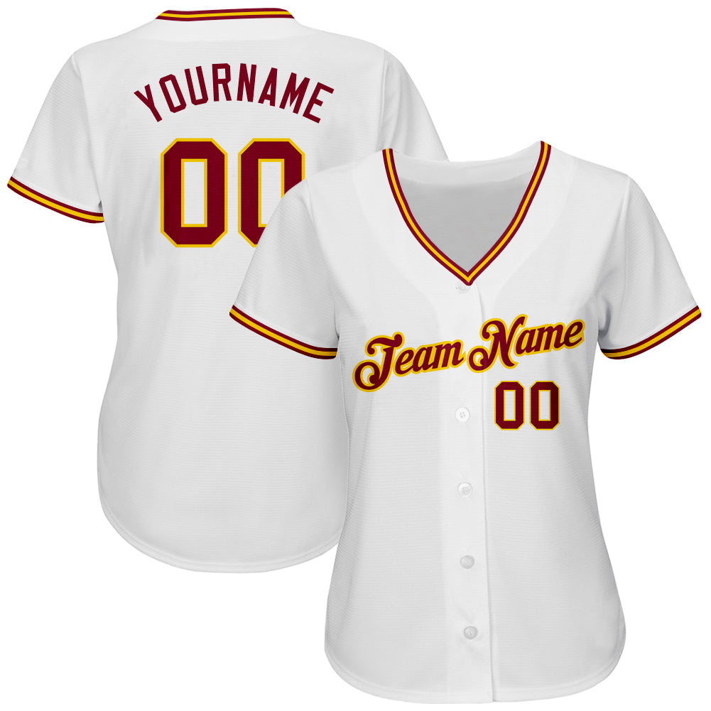Custom White Crimson-Gold Authentic Baseball Jersey view 2