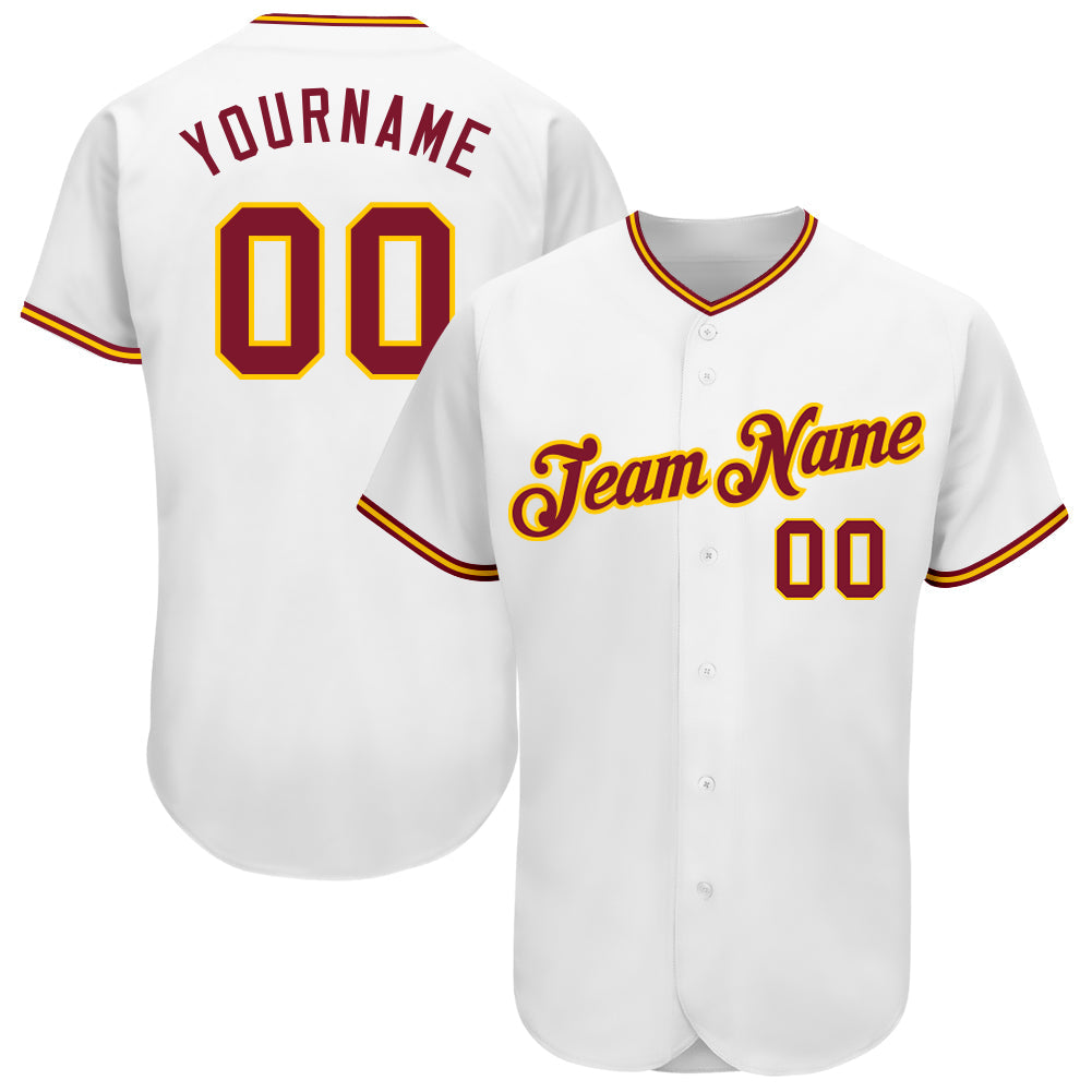 Custom White Crimson-Gold Authentic Baseball Jersey - Main View