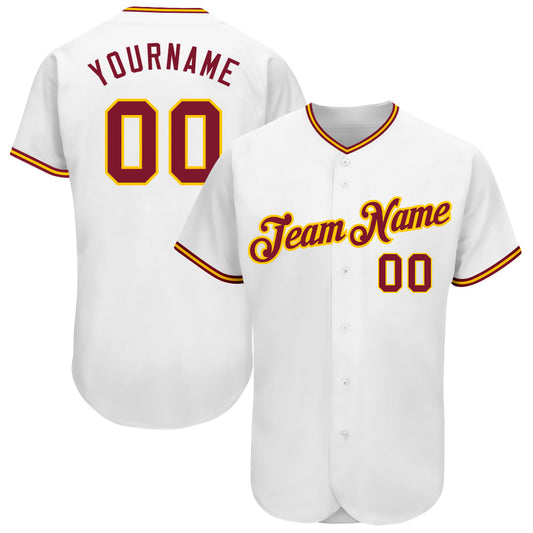 Custom White Crimson-Gold Authentic Baseball Jersey - Main View