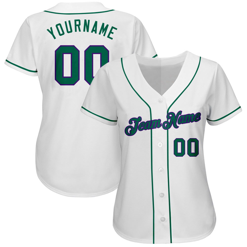Custom White Kelly Green-Purple Authentic Baseball Jersey view 2