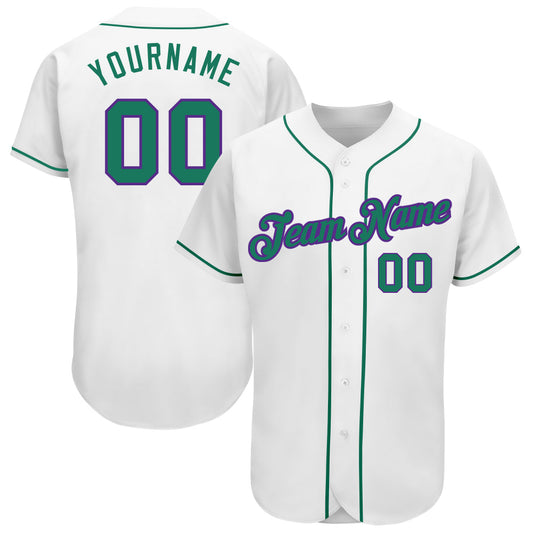 Custom White Kelly Green-Purple Authentic Baseball Jersey - Main View