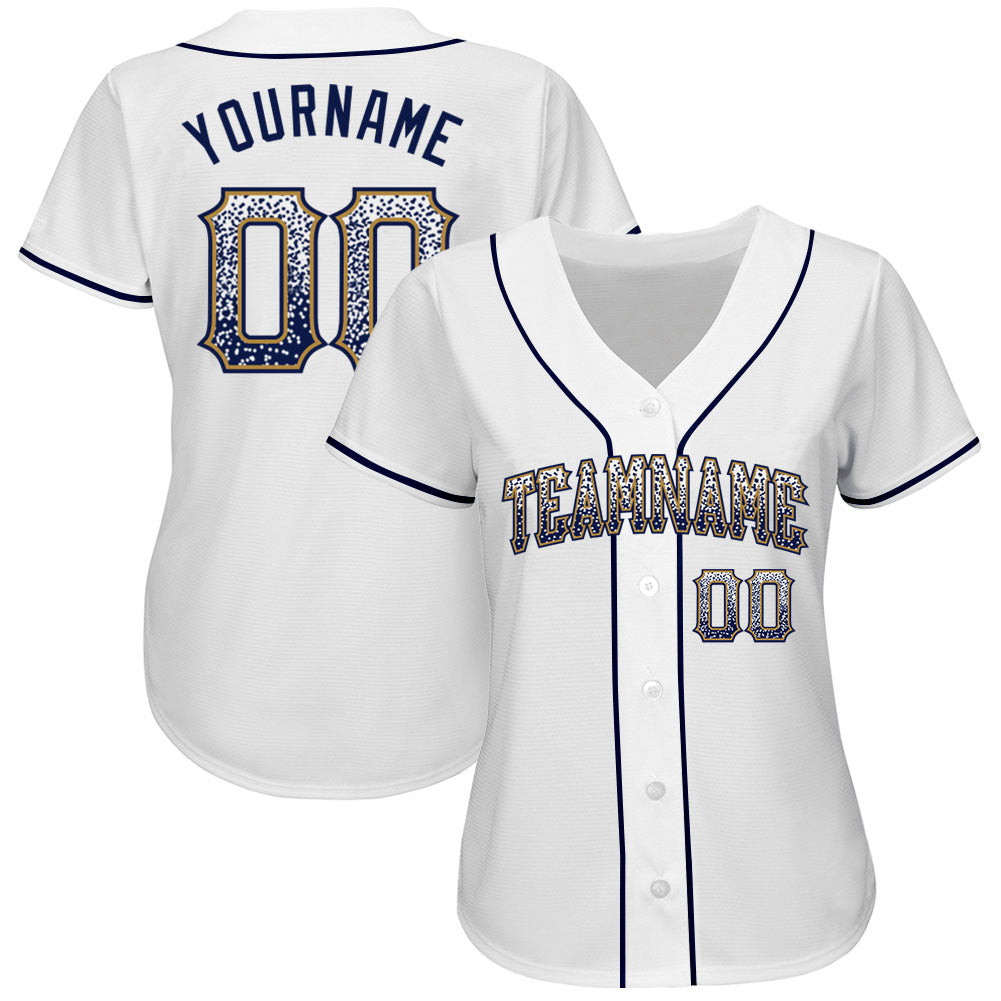 Custom White Navy-Old Gold Authentic Drift Fashion Baseball Jersey view 2