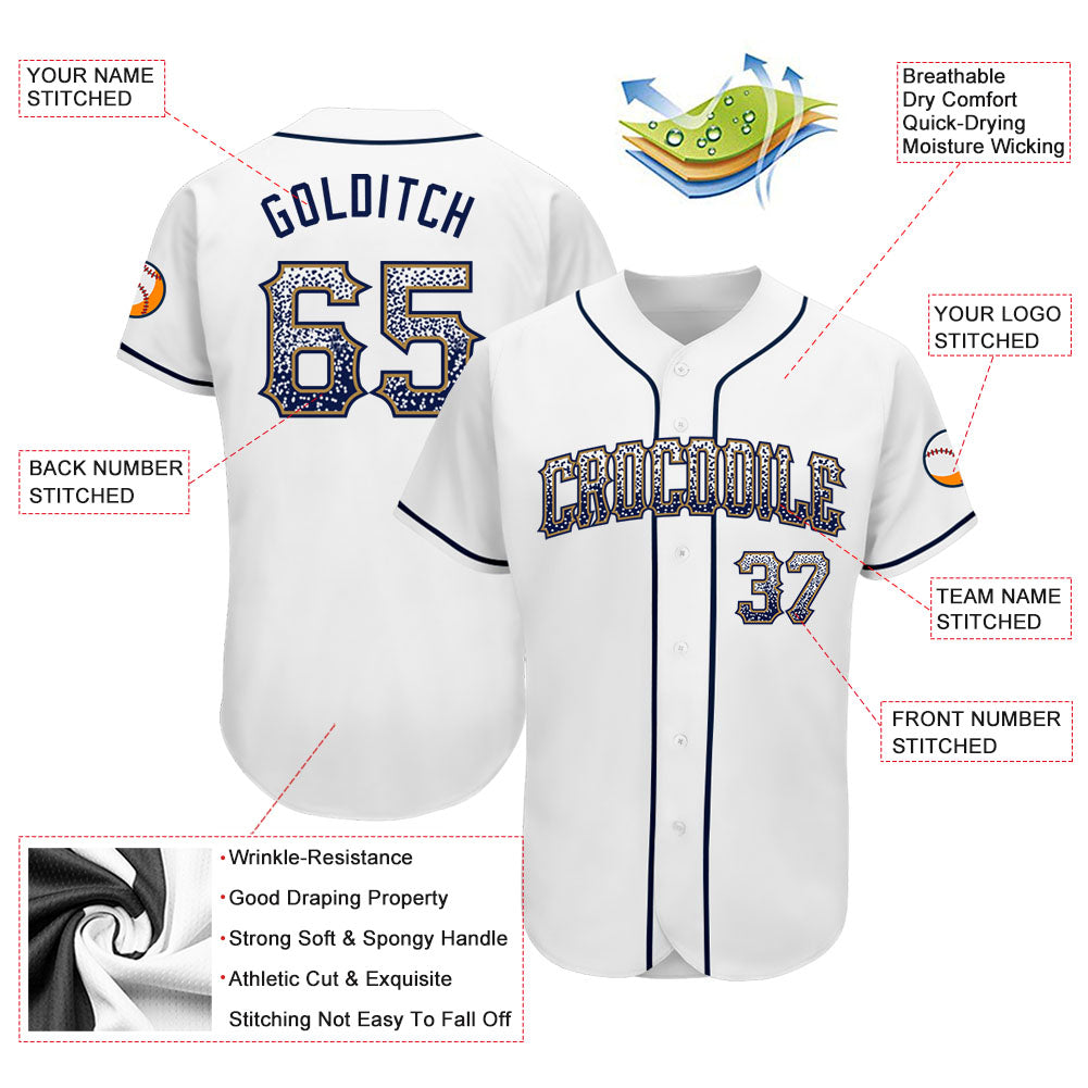Custom White Navy-Old Gold Authentic Drift Fashion Baseball Jersey view 3