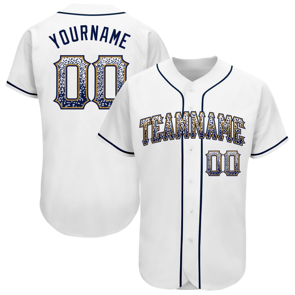 Custom White Navy-Old Gold Authentic Drift Fashion Baseball Jersey - Main View