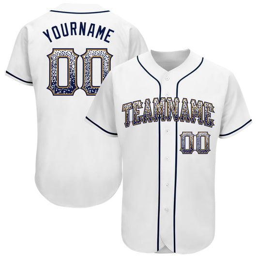 Custom White Navy-Old Gold Authentic Drift Fashion Baseball Jersey - Main View