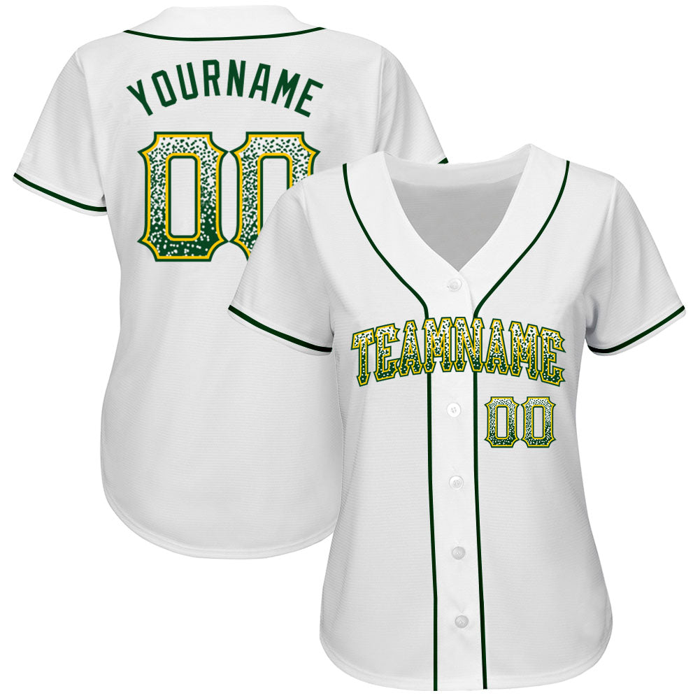 Custom White Green-Gold Authentic Drift Fashion Baseball Jersey view 2