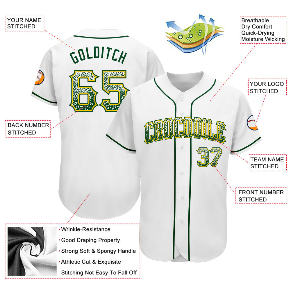 Custom White Green-Gold Authentic Drift Fashion Baseball Jersey view 3