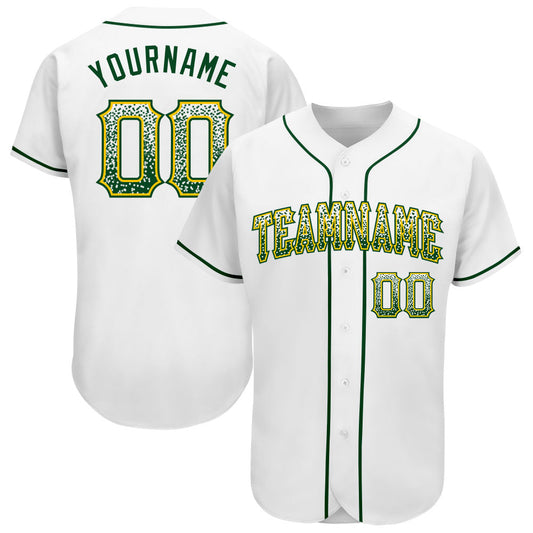 Custom White Green-Gold Authentic Drift Fashion Baseball Jersey - Main View