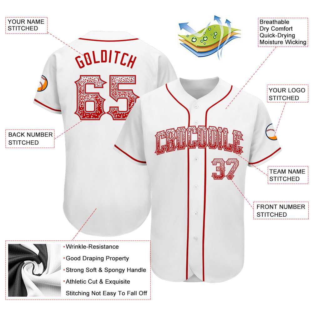 Custom White Red-Gray Authentic Drift Fashion Baseball Jersey view 3