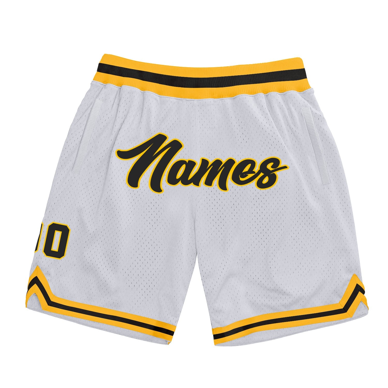 Custom White Black-Gold Authentic Throwback Basketball Shorts - Main View