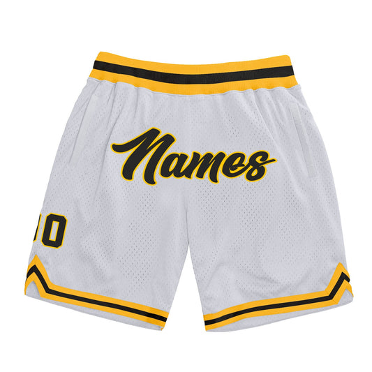 Custom White Black-Gold Authentic Throwback Basketball Shorts - Main View