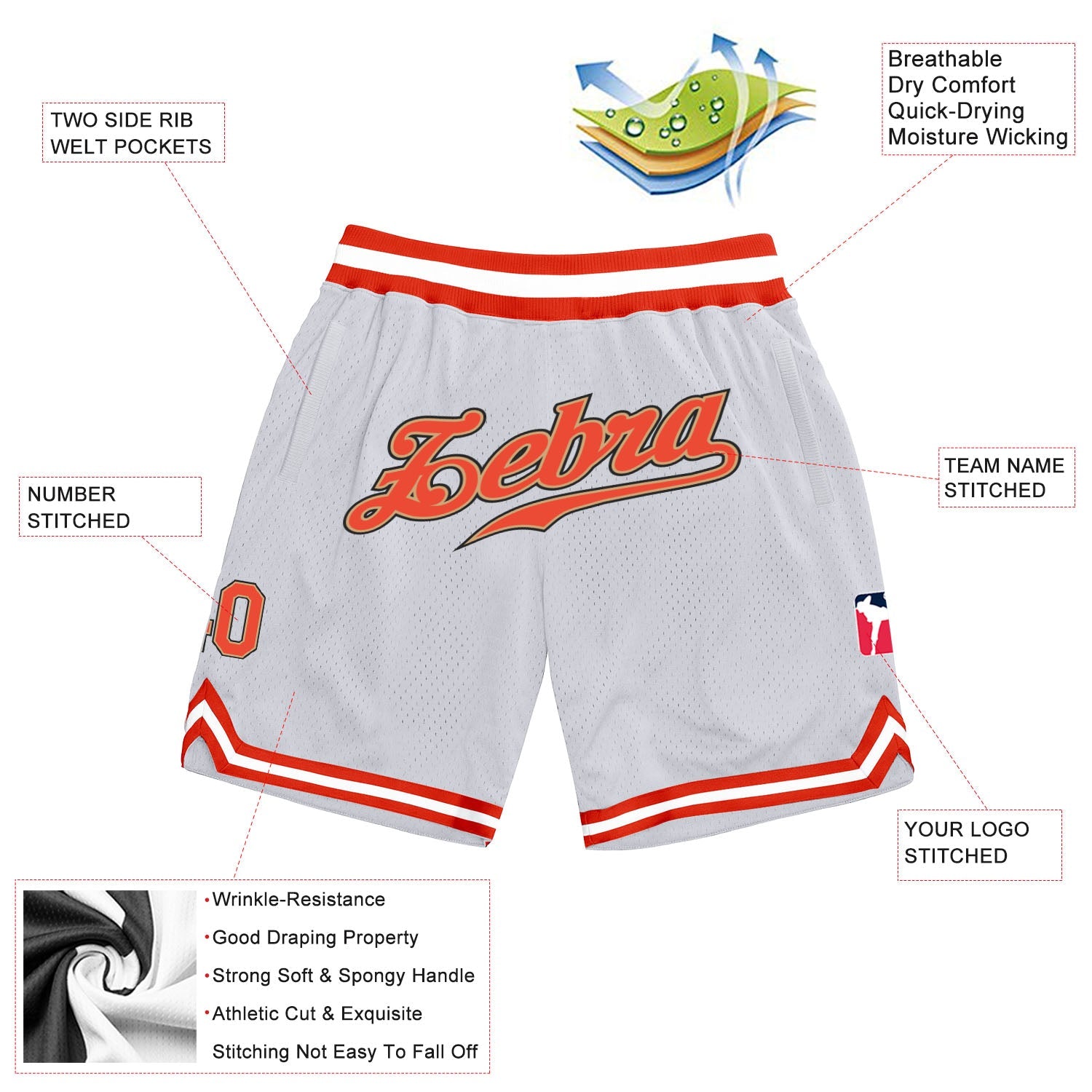 Custom White Orange-Old Gold Authentic Throwback Basketball Shorts view 2