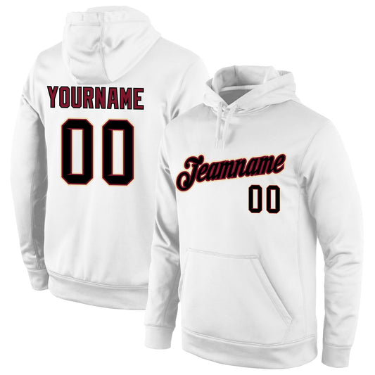 Custom Stitched White Black-Crimson Sports Pullover Sweatshirt Hoodie - Main View