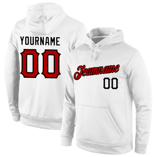 Custom Stitched White Red-Black Sports Pullover Sweatshirt Hoodie - Main View