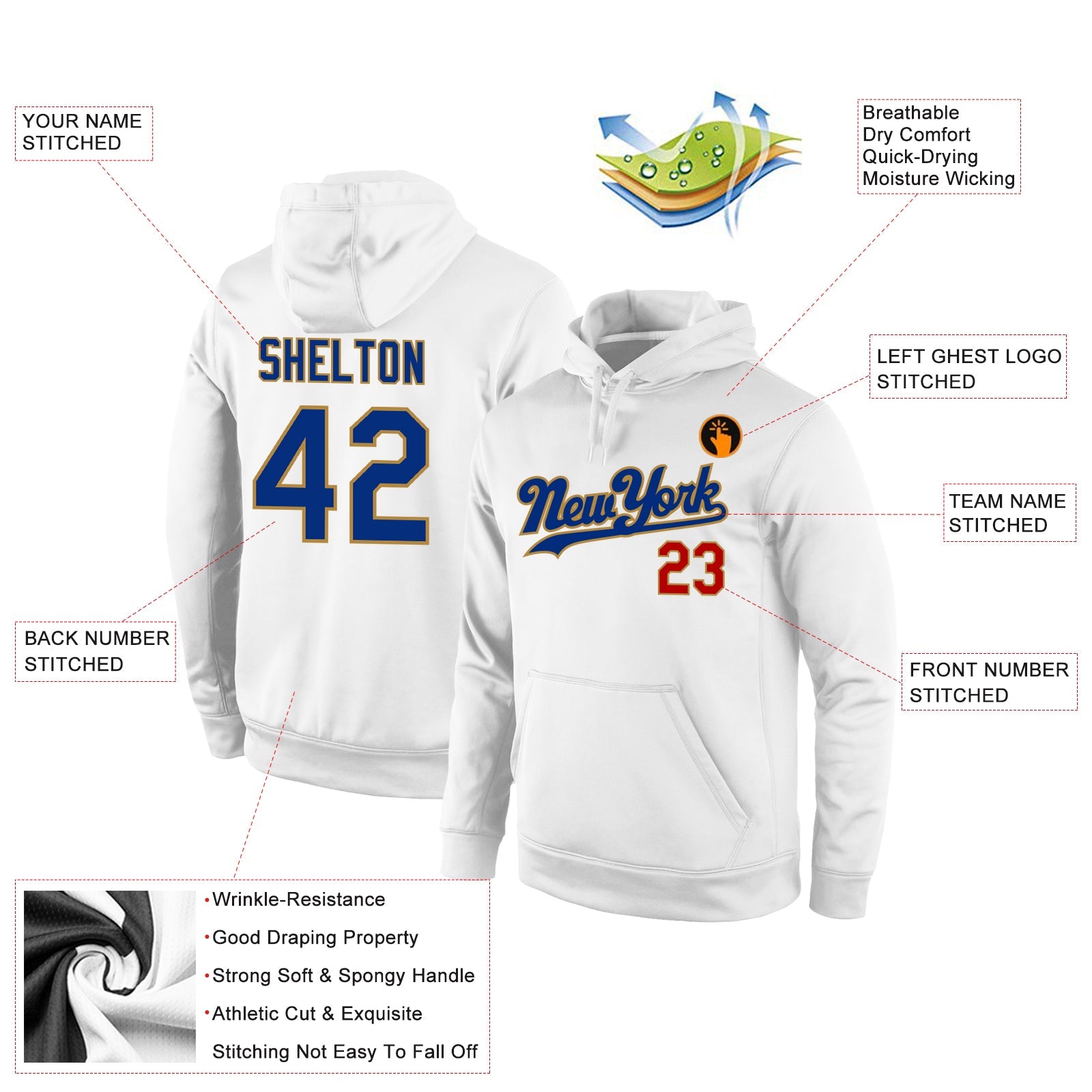 Custom Stitched White Royal-Old Gold Sports Pullover Sweatshirt Hoodie view 4