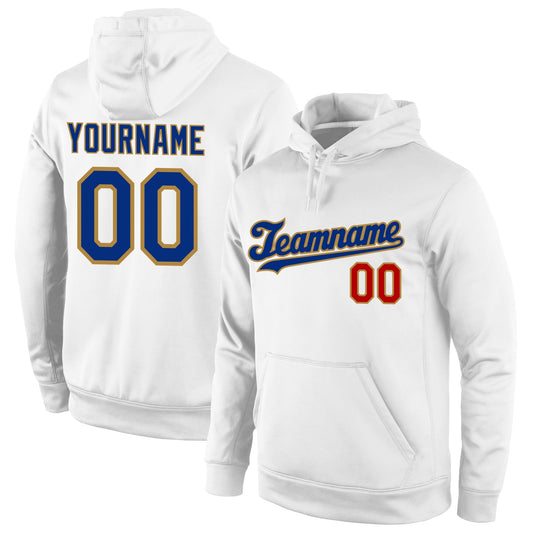 Custom Stitched White Royal-Old Gold Sports Pullover Sweatshirt Hoodie - Main View