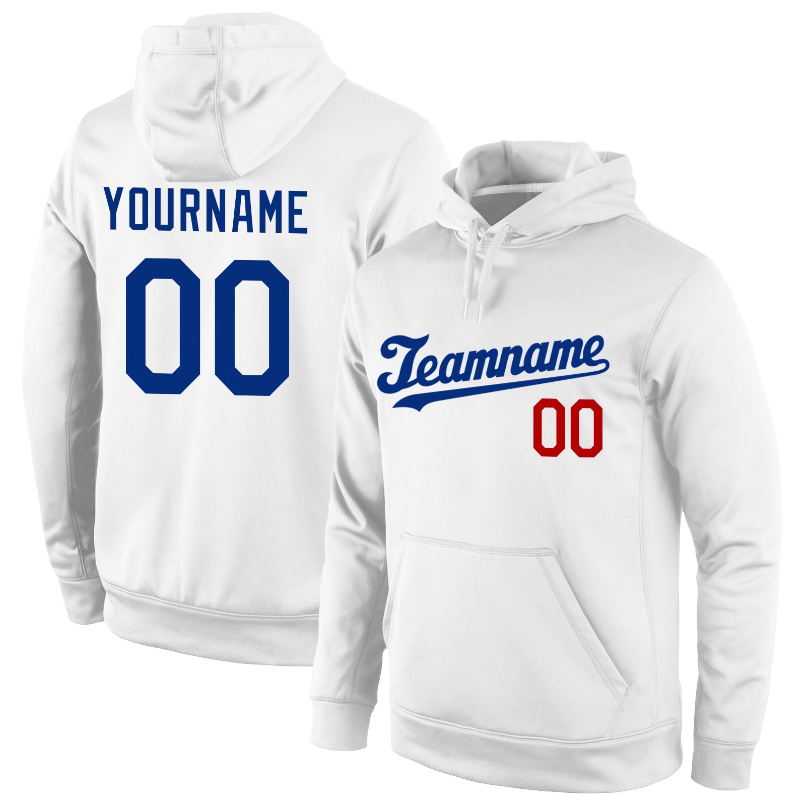 Custom Stitched White Royal-Red Sports Pullover Sweatshirt Hoodie - Main View