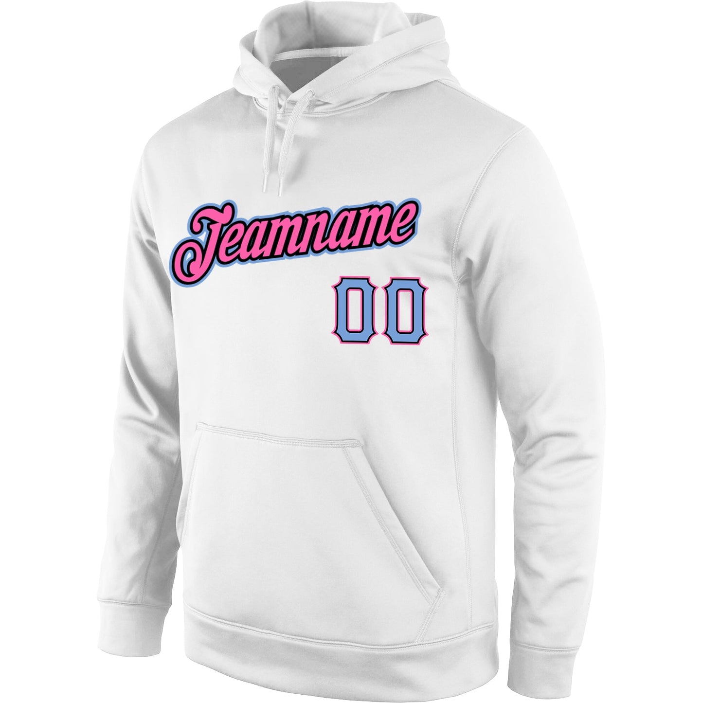 Custom Stitched White Light Blue-Pink Sports Pullover Sweatshirt Hoodie view 2