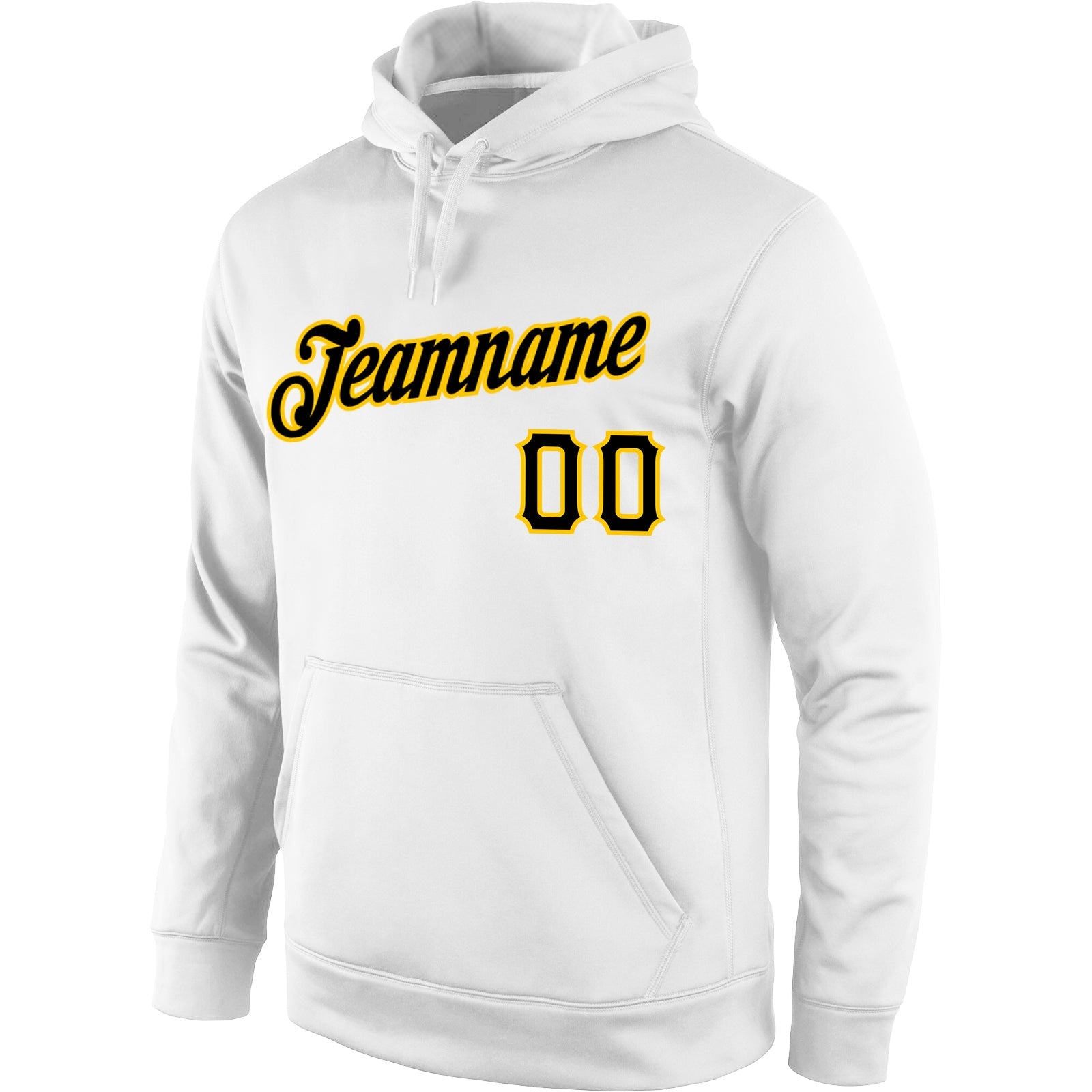 Custom Stitched White Black-Gold Sports Pullover Sweatshirt Hoodie view 2