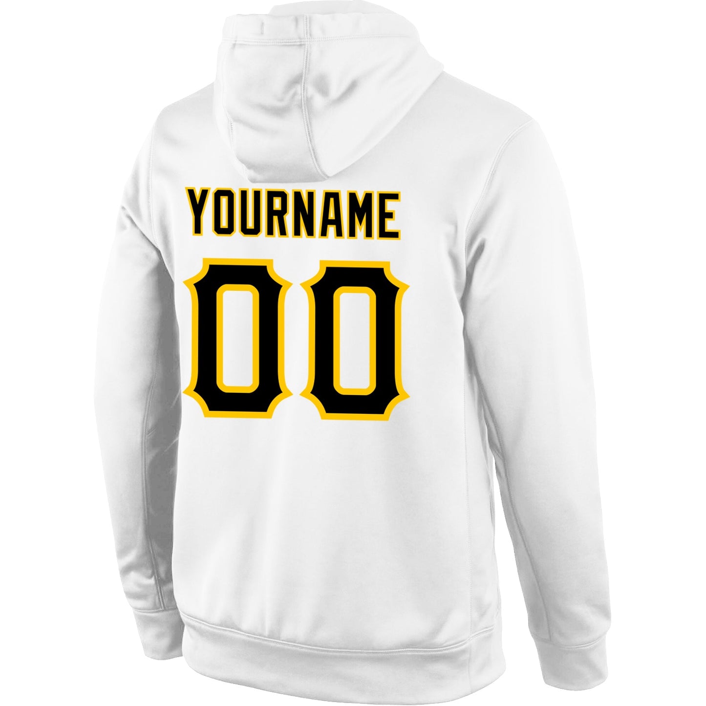 Custom Stitched White Black-Gold Sports Pullover Sweatshirt Hoodie view 3
