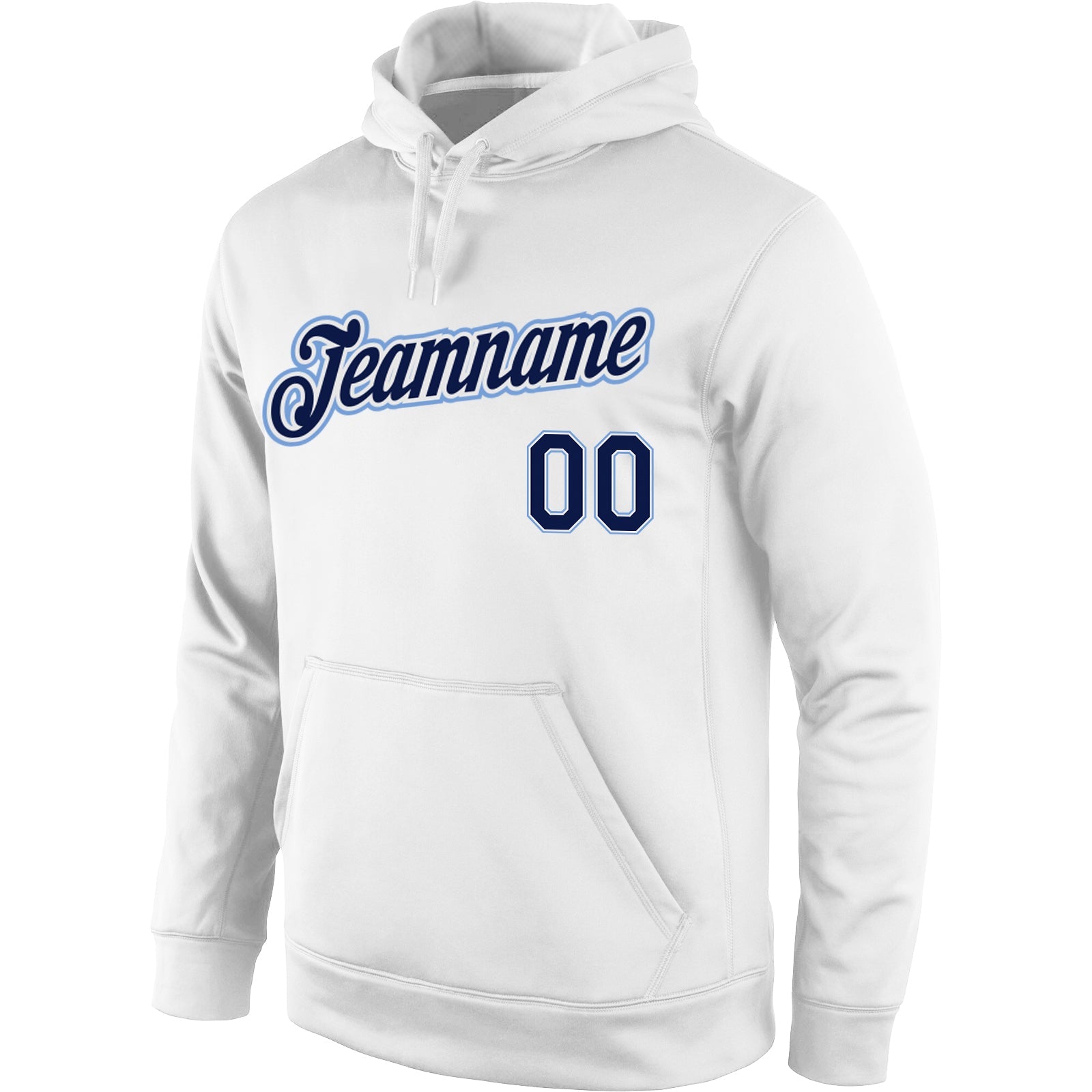 Custom Stitched White Navy-Light Blue Sports Pullover Sweatshirt Hoodie view 2