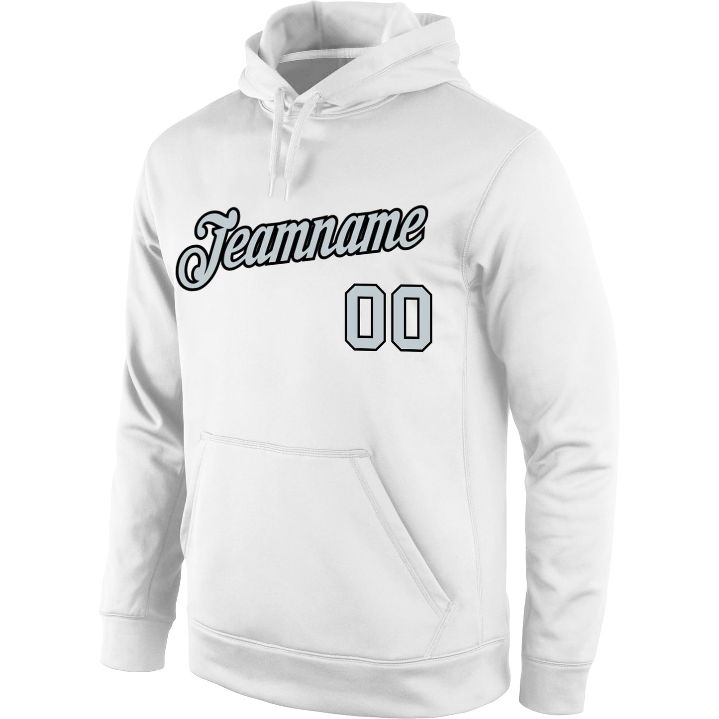 Custom Stitched White Silver-Black Sports Pullover Sweatshirt Hoodie view 2