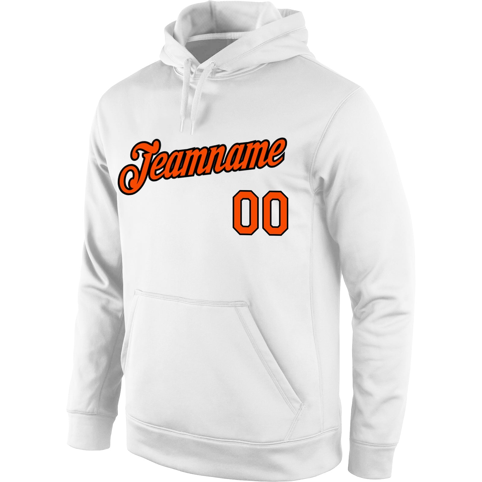 Custom Stitched White Orange-Black Sports Pullover Sweatshirt Hoodie view 2