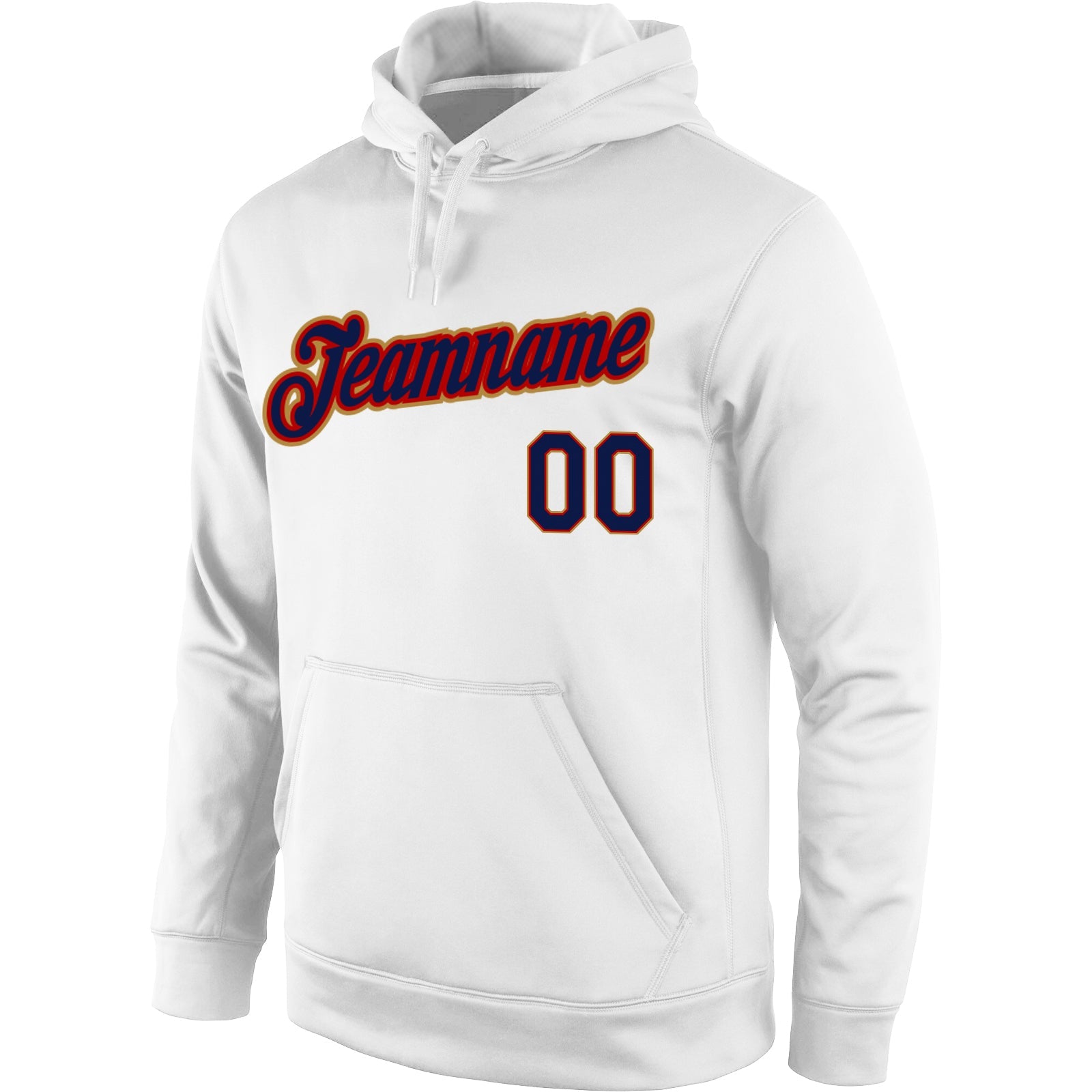Custom Stitched White Navy-Old Gold Sports Pullover Sweatshirt Hoodie view 2