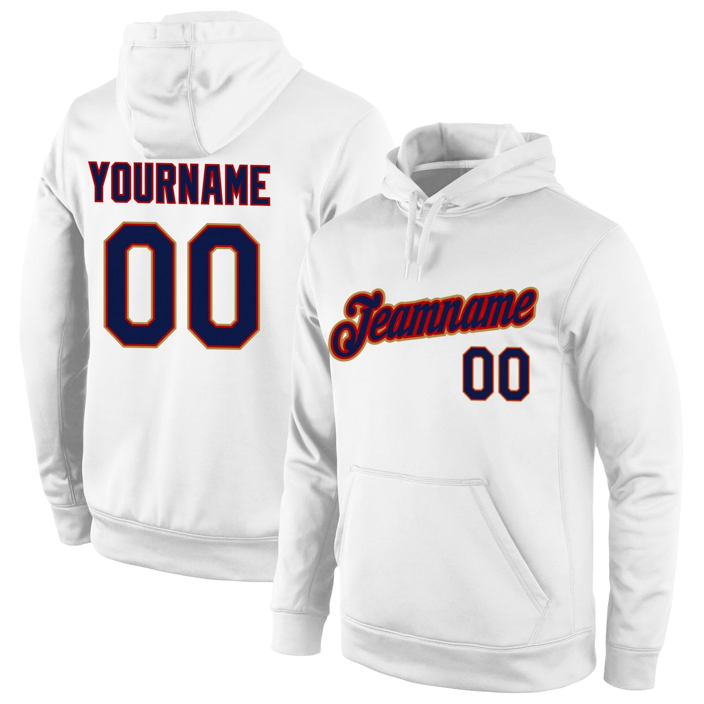 Custom Stitched White Navy-Old Gold Sports Pullover Sweatshirt Hoodie - Main View