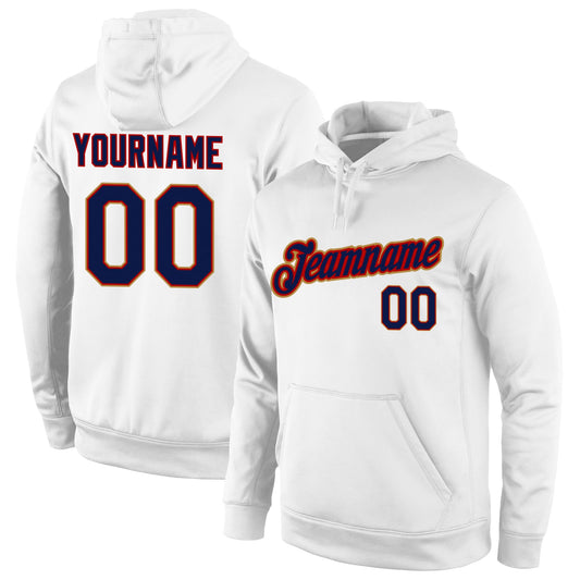 Custom Stitched White Navy-Old Gold Sports Pullover Sweatshirt Hoodie - Main View
