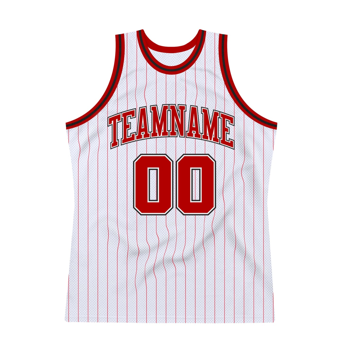 Custom White Red Pinstripe Red-Black Authentic Basketball Jersey view 5