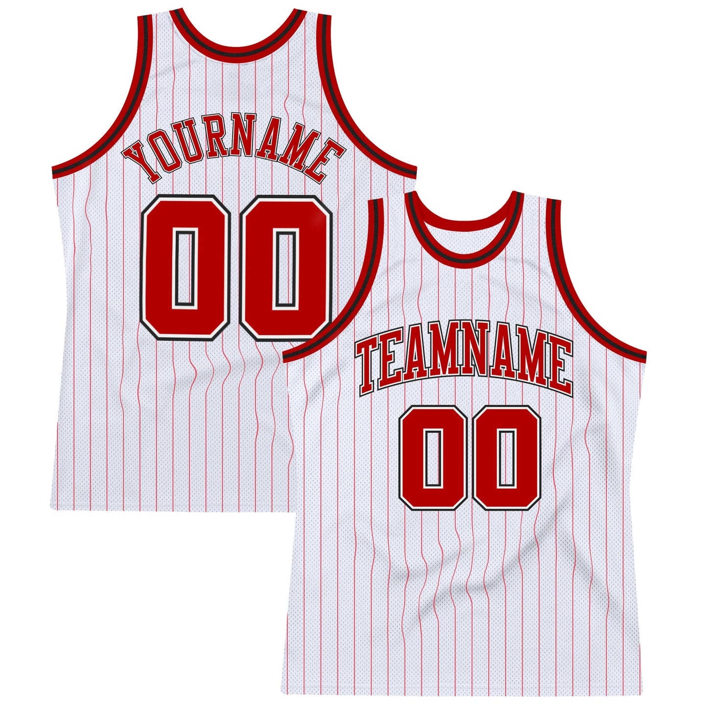 Custom White Red Pinstripe Red-Black Authentic Basketball Jersey - Main View