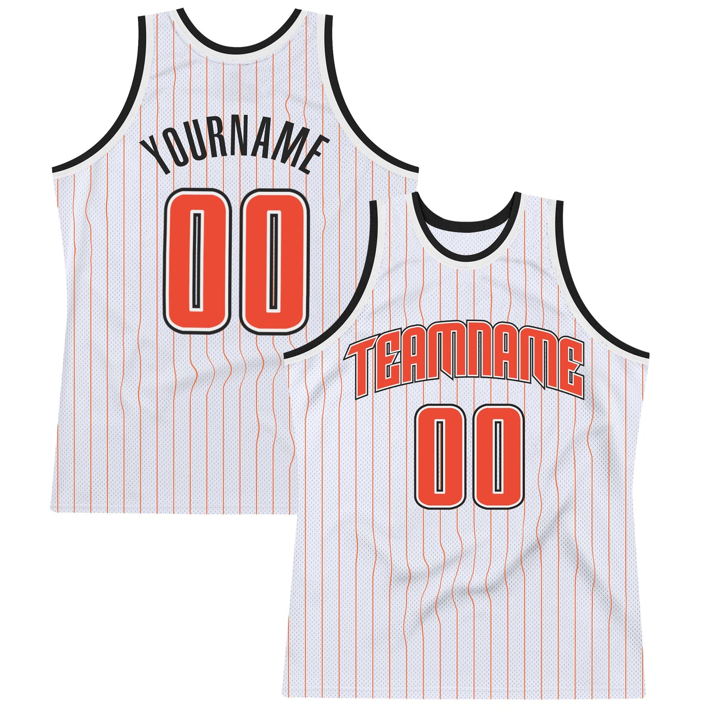Custom White Orange Pinstripe Orange-Black Authentic Basketball Jersey - Main View