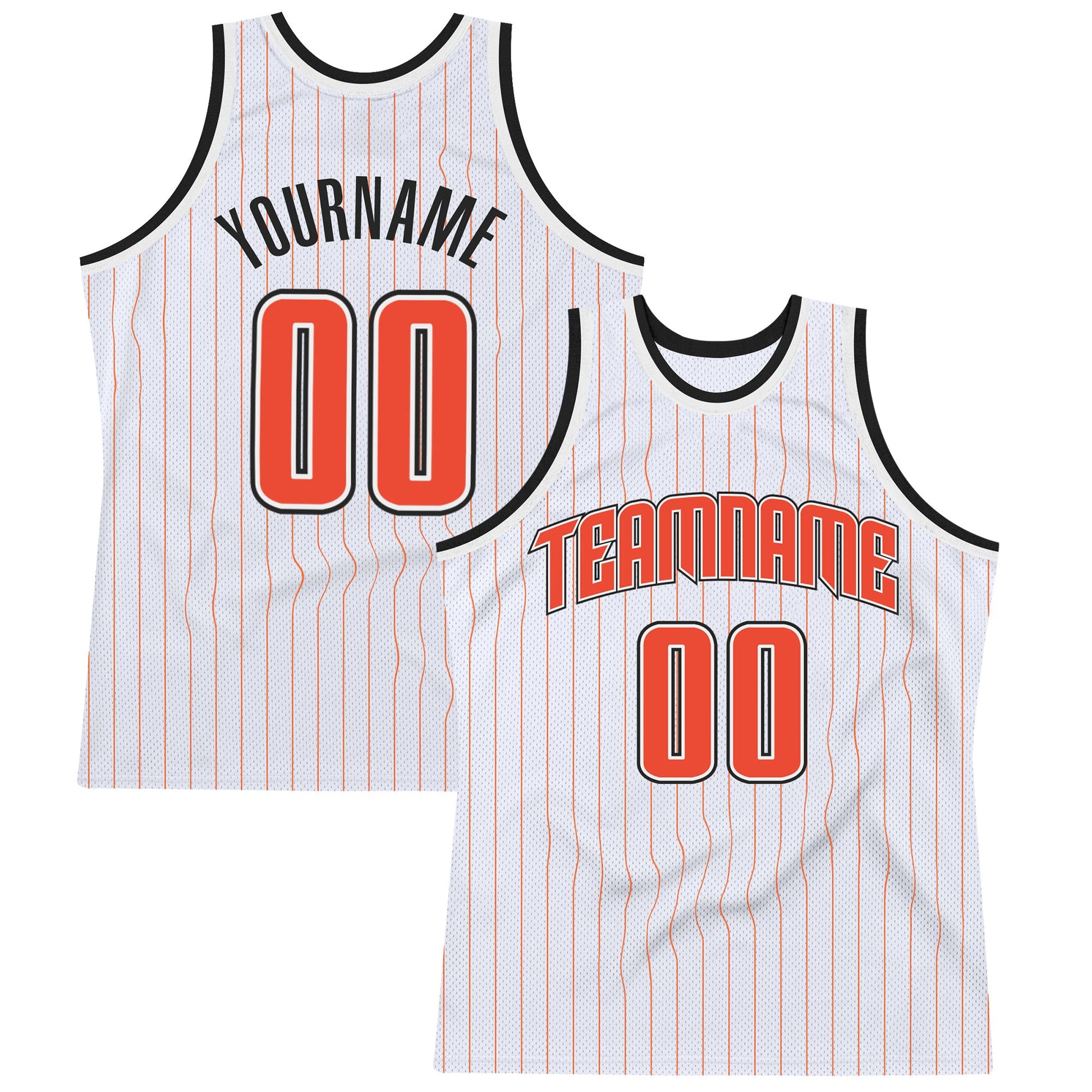 Custom White Orange Pinstripe Orange-Black Authentic Basketball Jersey - Main View