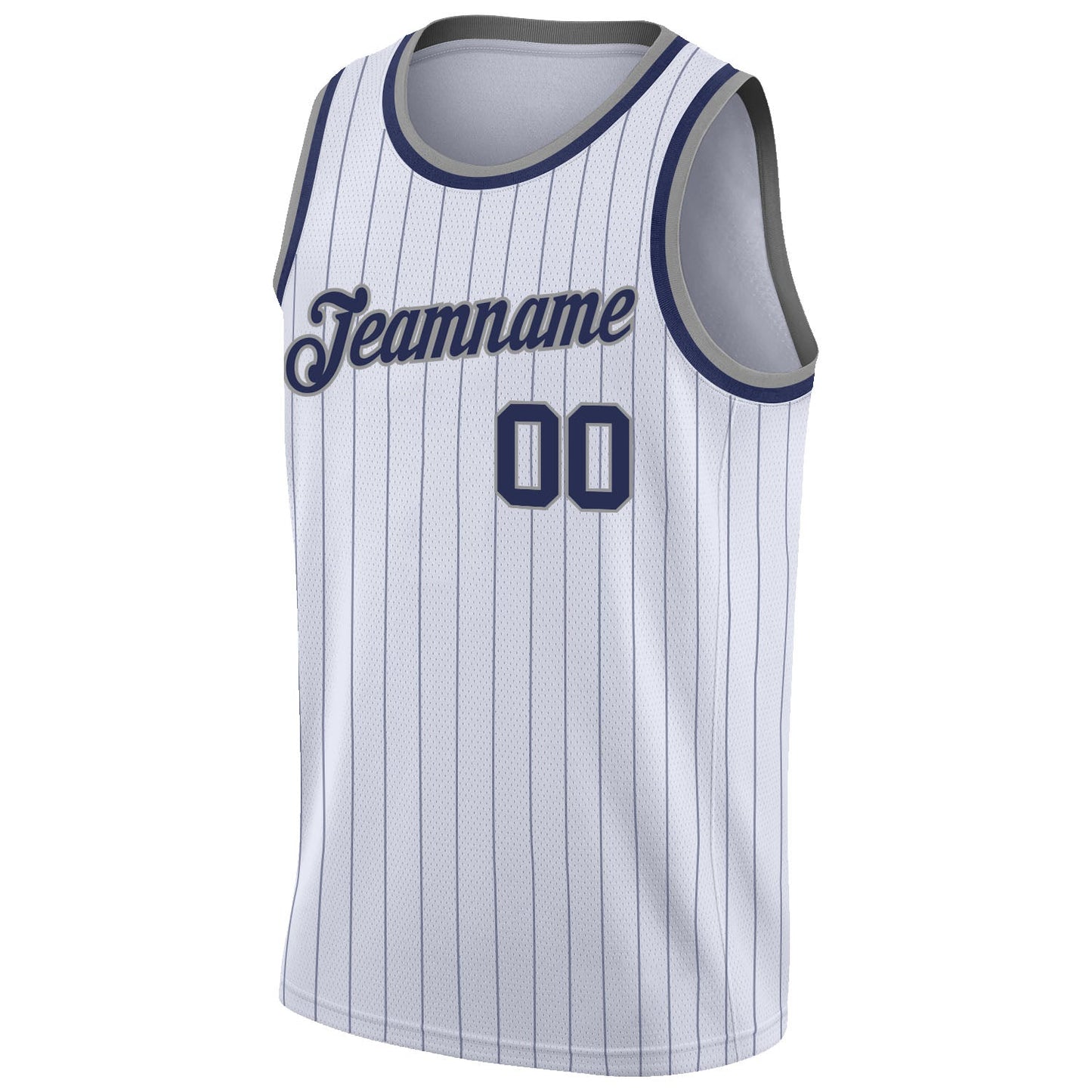 Custom White Navy Pinstripe Navy-Gray Authentic Basketball Jersey view 5